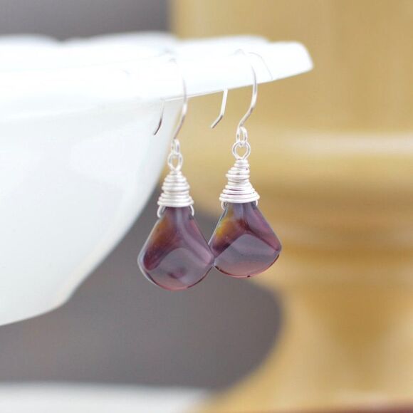 Purple Swirl Teardrop Earrings - Picture 1 of 4